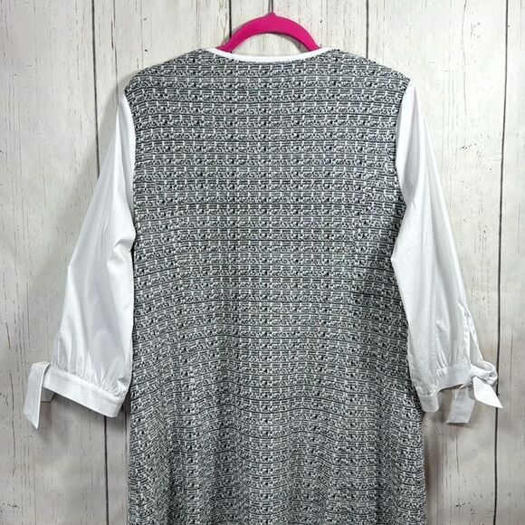 Ming Wang Tweed Knit Shift Dress with White Sleeves Size L Classic Workwear - Picture 12 of 16